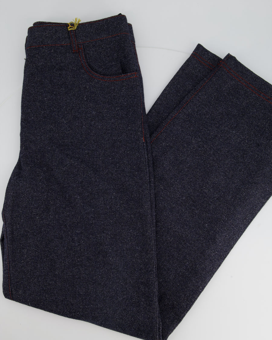 Loro Piana Blue Cashmere Straight Leg trousers with Red Stitching Size IT 42 (UK 10)