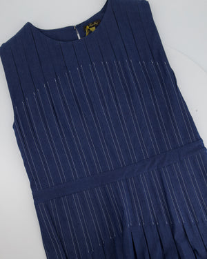 Loro Piana Blue Denim Sleeveless Pleated Long Dress IT 48 (UK 16)