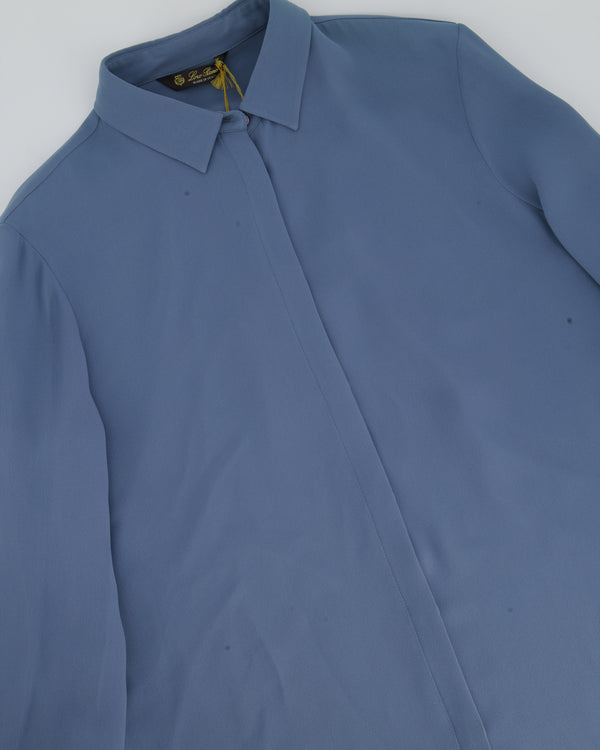 Loro Piana Blue Two-Tone Silk Shirt IT 44 (UK 12)