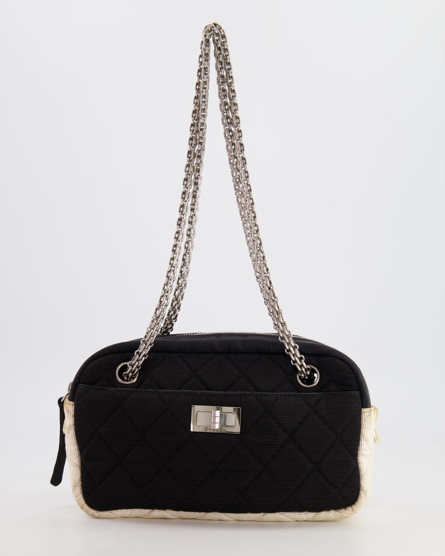 Chanel Black and White Canvas Camera Bag with Silver Hardware