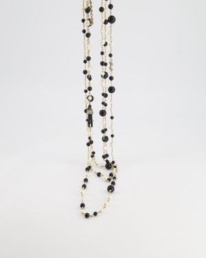 *HOT* Chanel Black and White Pearl Glass Necklace with Gold Chain and CC Logo Details