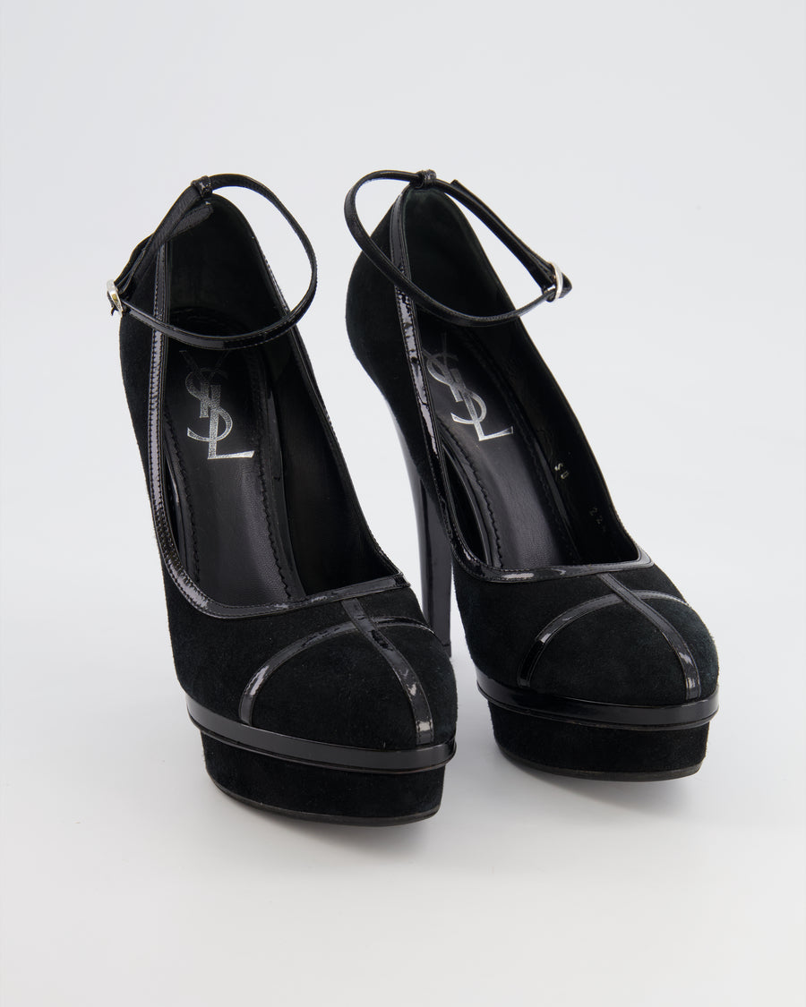 Saint Laurent Black Suede Ankle Strap High Heels Size EU 37.5