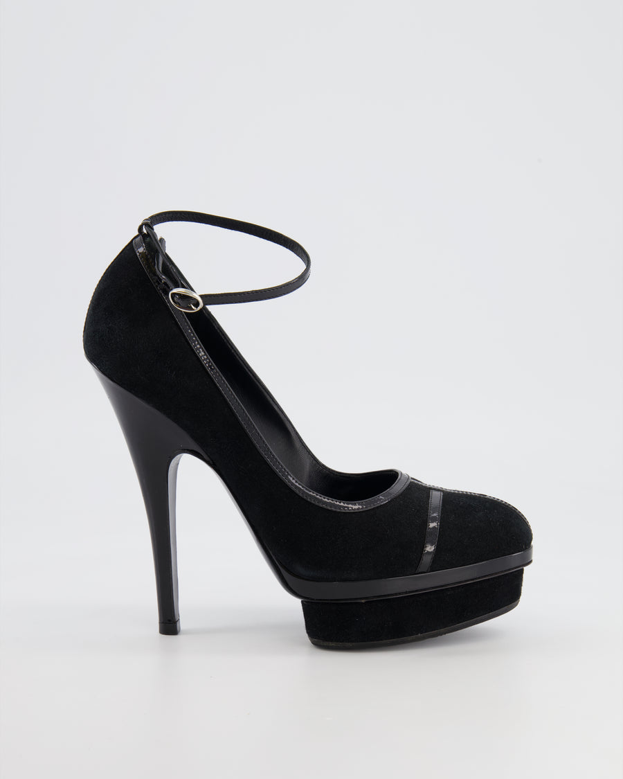 Saint Laurent Black Suede Ankle Strap High Heels Size EU 37.5
