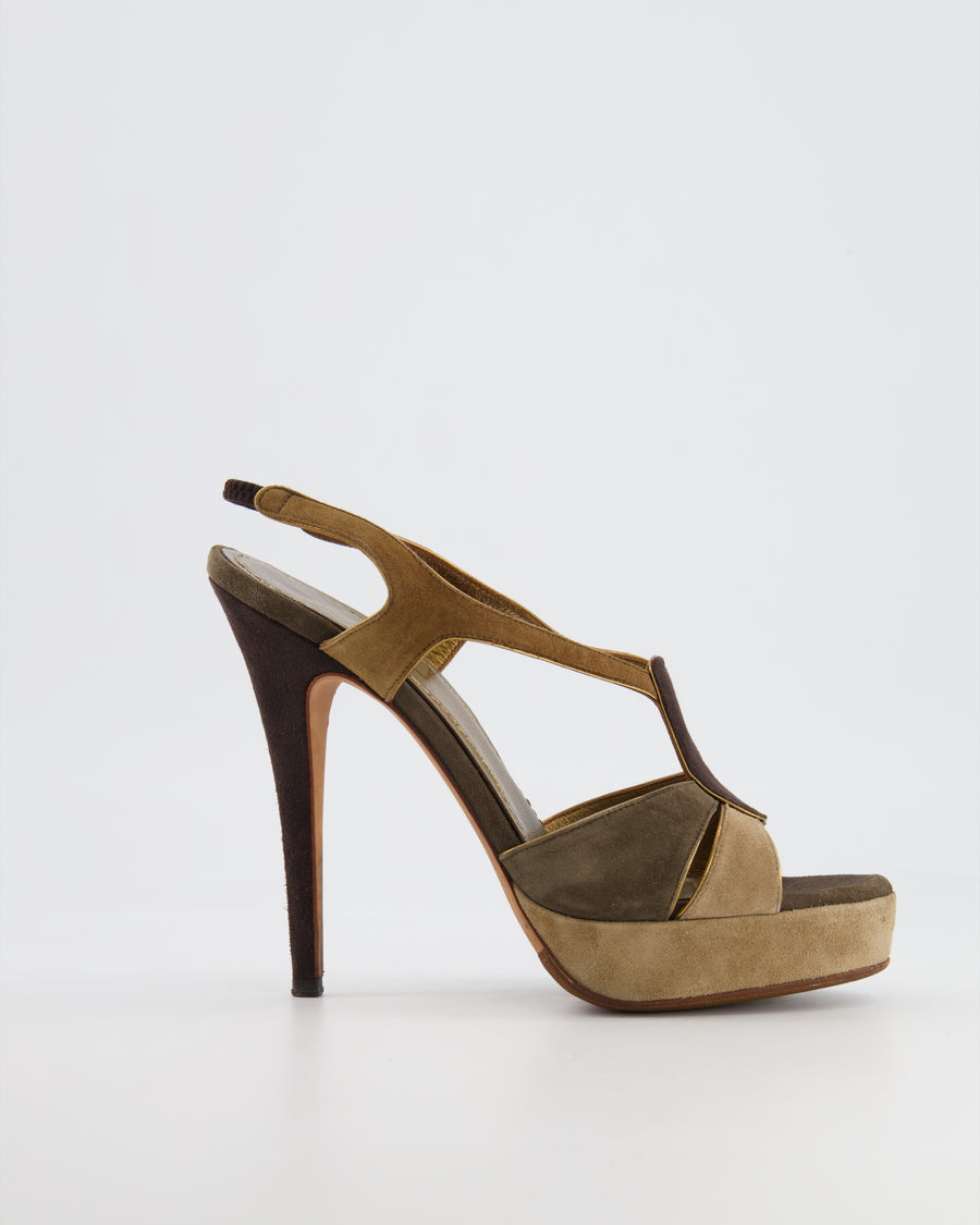Saint Laurent Brown and Taupe Suede Heels Size EU 37.5