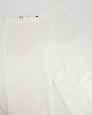 Loro Piana White Cotton Wide Leg Trousers with Hem Detail Size IT 44 (UK 12)