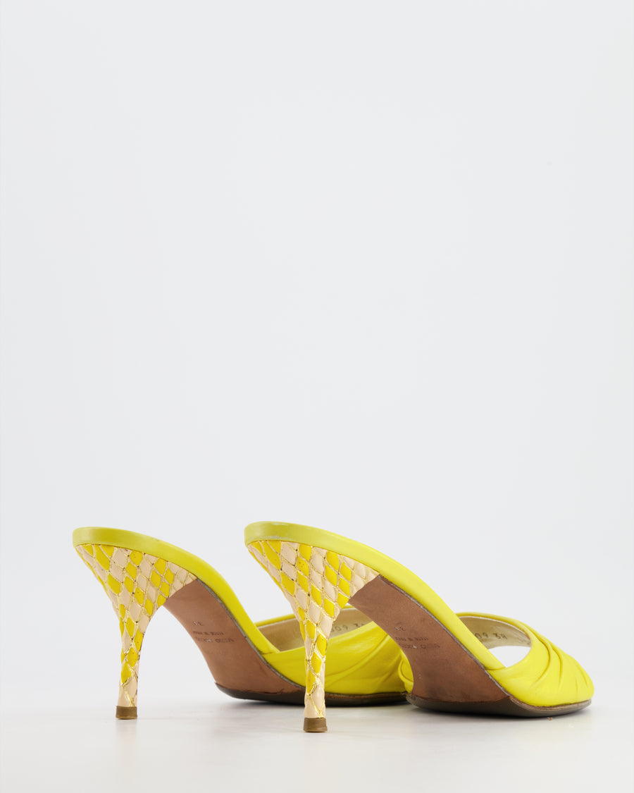 Roberto Cavalli Yellow Leather Mules with Embellished Heel Size EU 38