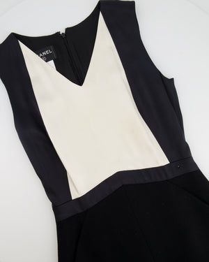 Chanel Black Wool and Ivory Satin Midi Dress with CC Logo Detail Size FR 34 (UK 6)