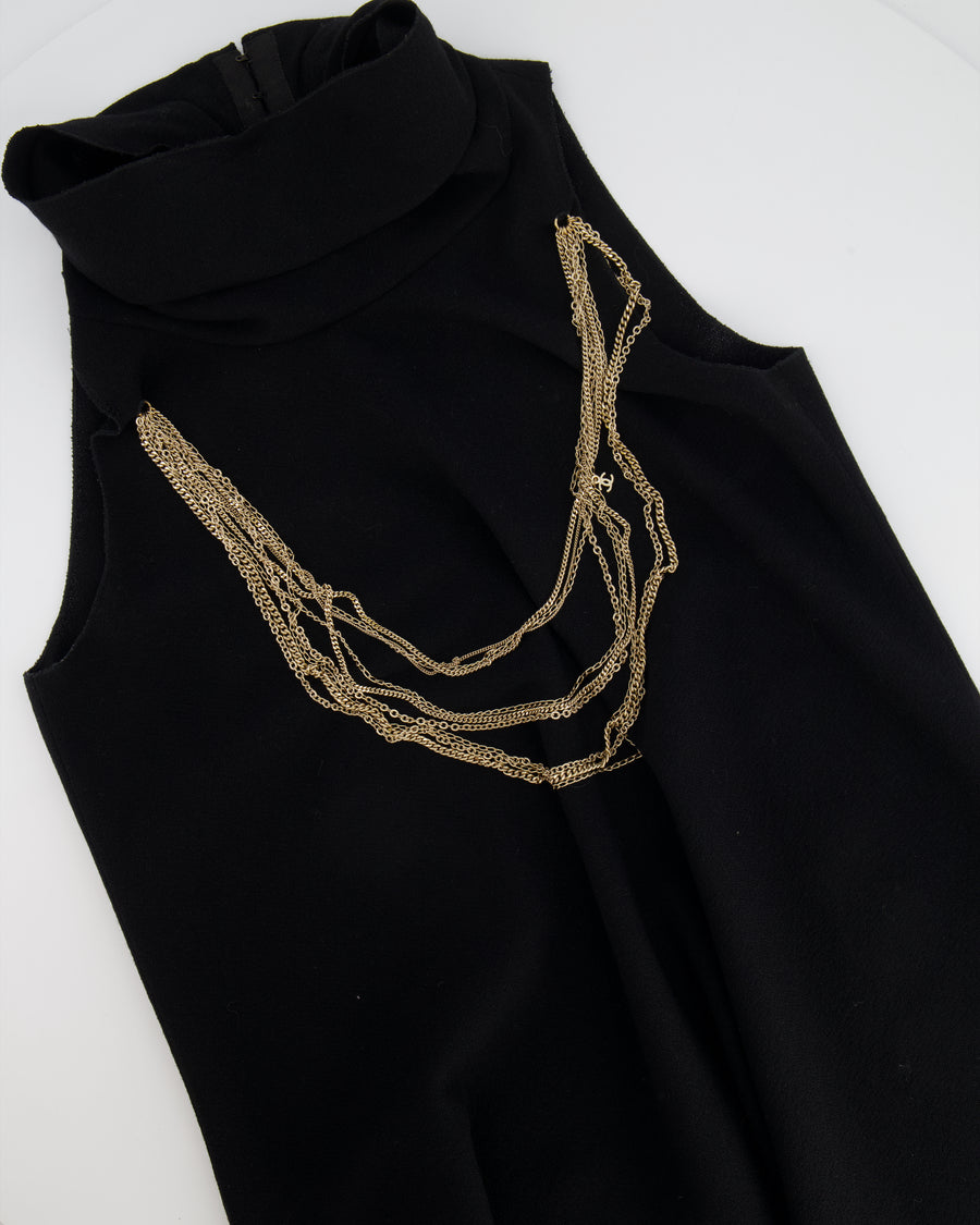 Chanel Black Wool High-neck Top with Gold CC Logo Chain Detail Size FR 36 (UK 8)