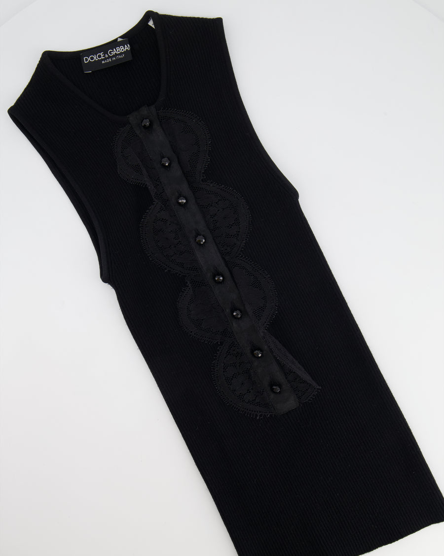 Dolce & Gabbana Black Tank Top with Lace Details Size IT 38 (UK 6)