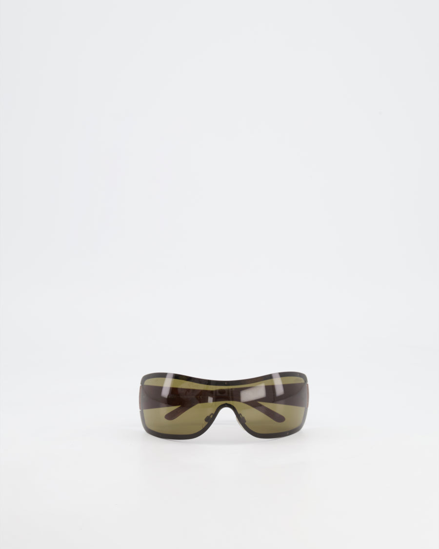 Chanel Vintage Brown Quilted Sunglasses with Logo Detail