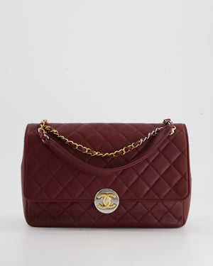 Chanel Burgundy CC Single Flap Bag in Lambskin with Gold and Silver Hardware