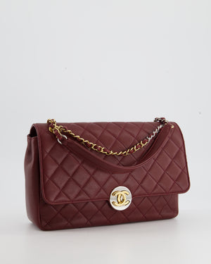 Chanel Burgundy CC Single Flap Bag in Lambskin with Gold and Silver Hardware
