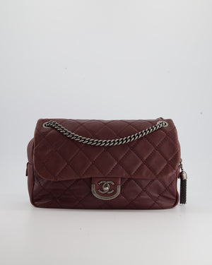 Chanel Burgundy Messenger Flap Bag with Quilted Stitching in Aged Lambskin and Ruthenium Hardware