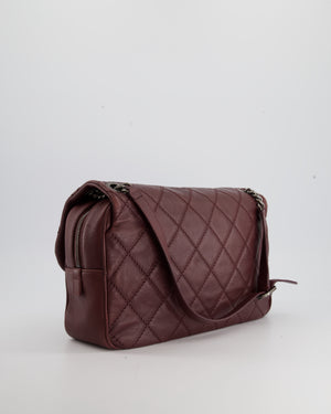 Chanel Burgundy Messenger Flap Bag with Quilted Stitching in Aged Lambskin and Ruthenium Hardware