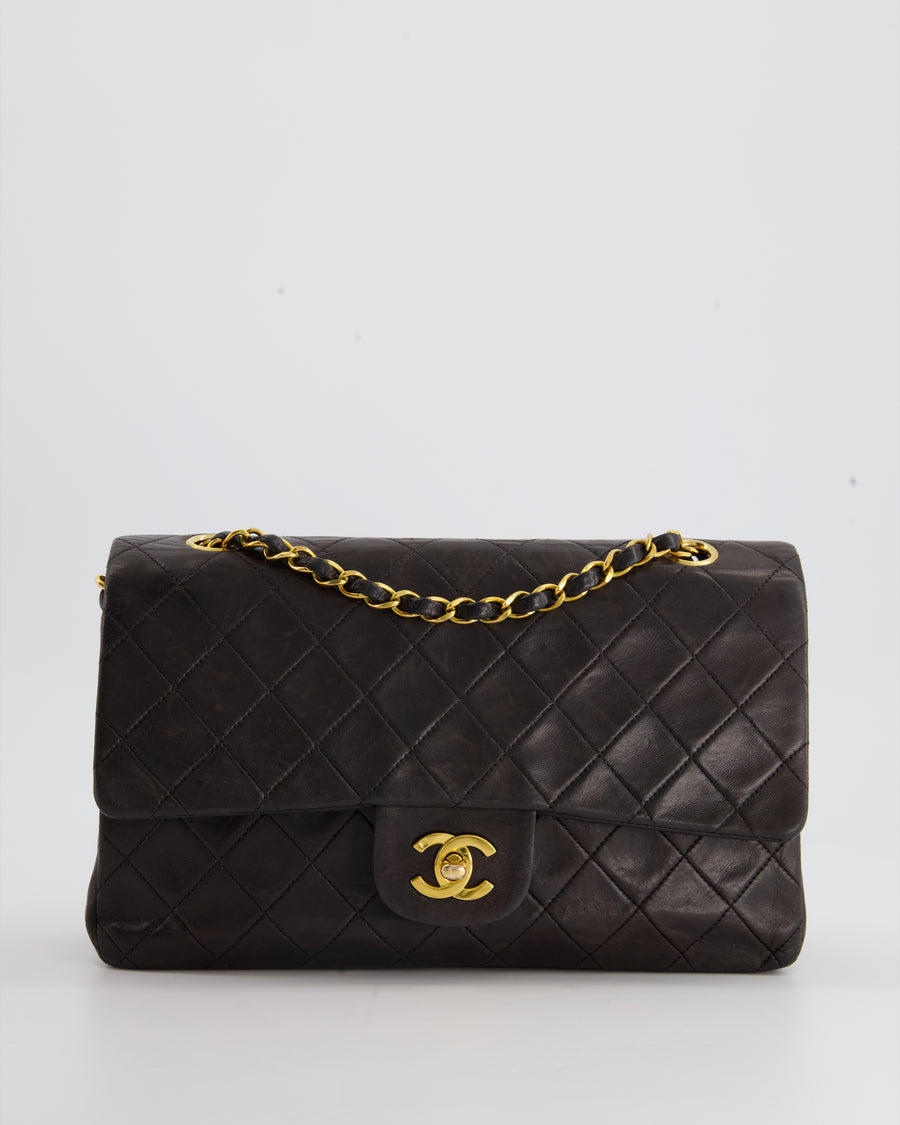 Chanel Vintage Espresso Classic Medium Double Flap in Lambskin with 24 –  Sellier