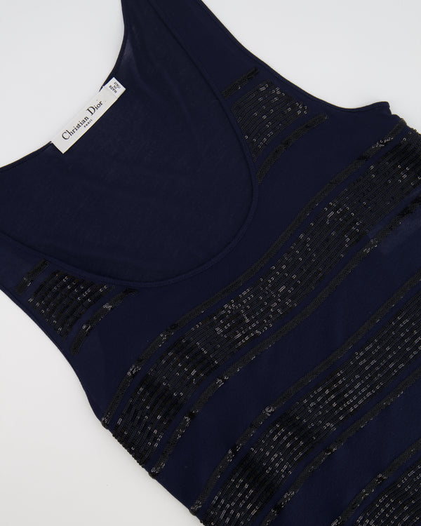 Christian Dior Navy Tank Top with Black Sequin Embellishments Size IT 40 (UK 8)