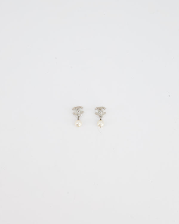 Chanel Small Silver CC Logo Earring with Pearl Drop