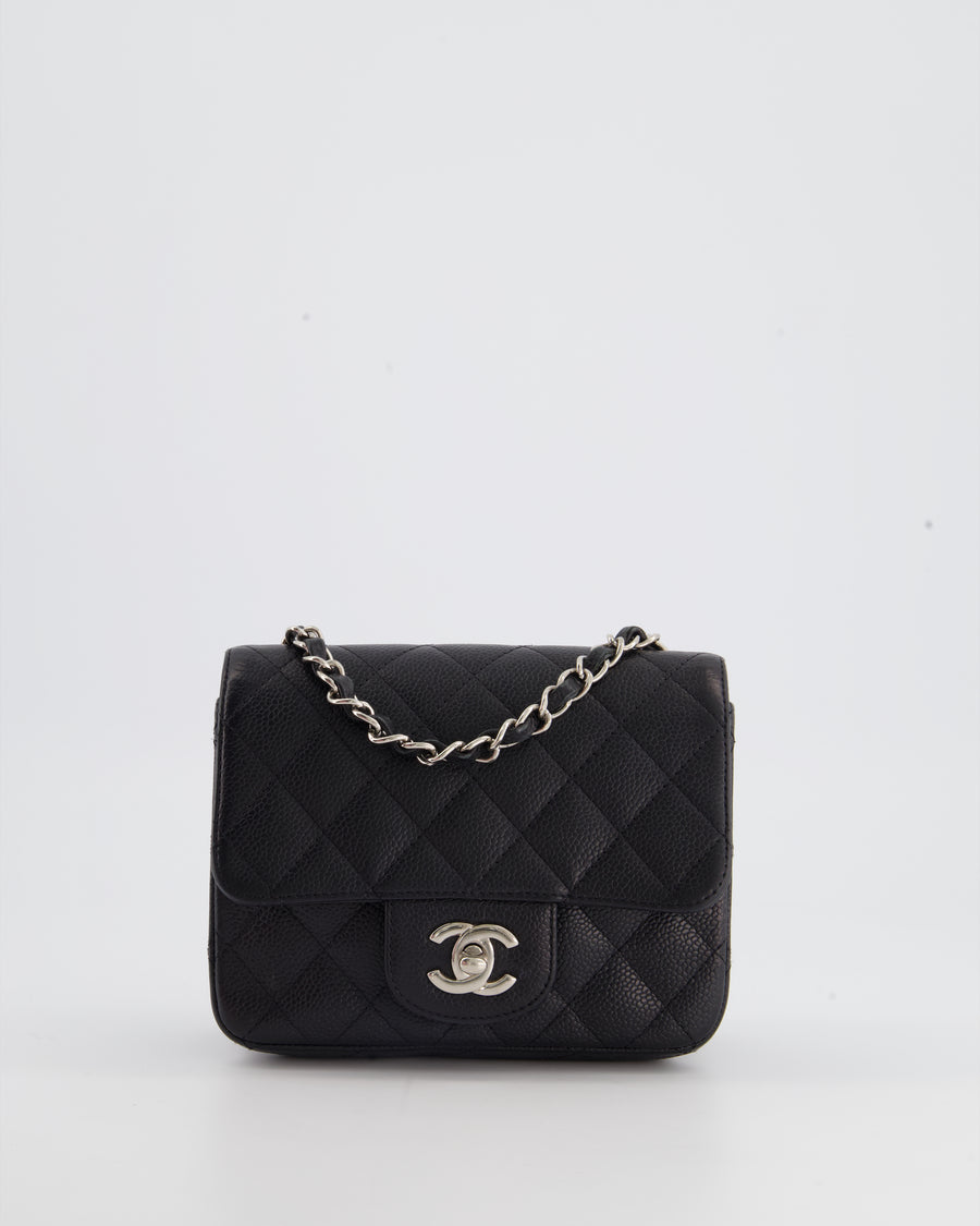 RARE* Chanel Black Mini Square Bag in Caviar Leather with Silver