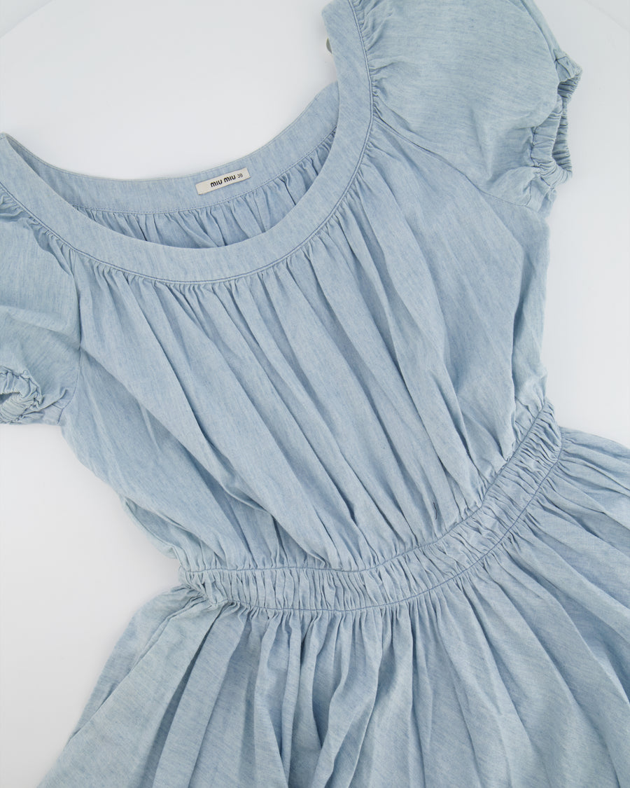 Miu Miu Blue Denim Mini Dress with Puffy Sleeves Size IT 38 (UK 6)