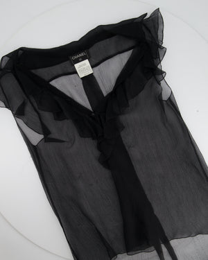 Chanel Black Silk Sheer Blouse with Ruffle Detailing Size FR 38 ( UK 10)