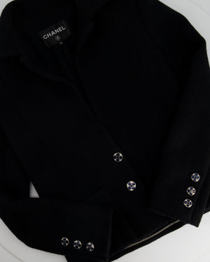 Chanel Black Wool Blazer with Silver and Blue Button Detail Size FR 34 (UK 6)