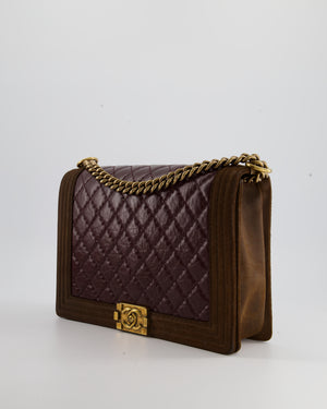 *FIRE PRICE* Chanel Burgundy with Brown Suede Large Boy Bag in Aged Calfskin Leather with Aged Gold Hardware