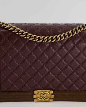 *FIRE PRICE* Chanel Burgundy with Brown Suede Large Boy Bag in Aged Calfskin Leather with Aged Gold Hardware