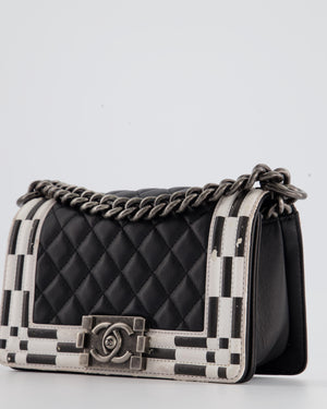 Chanel Black & White Small Boy Bag in Lambskin Leather with Ruthenium Hardware