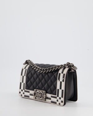 Chanel Black & White Small Boy Bag in Lambskin Leather with Ruthenium Hardware