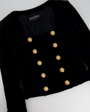 Balmain Black Velvet Tailored Jacket with Gold Button Detail Size FR 38 (UK 12)