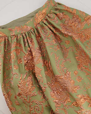 Alena Akhmadullina Green and Rose Gold Embroidered Floral Maxi Skirt Size M (UK 10)