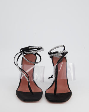 Amina Muaddi Black Satin and Perspex Heels with Crystal Detail Size EU 38.5