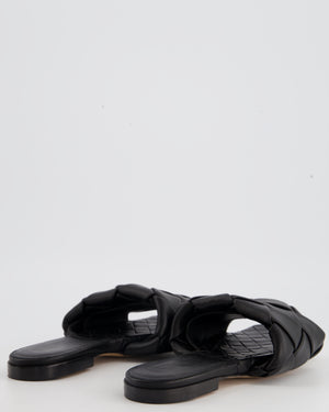 Bottega Veneta Black Leather Lido Intrecciato Flat Sandals Size EU 38