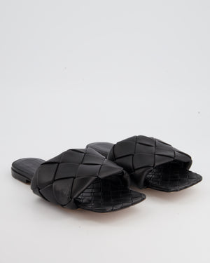Bottega Veneta Black Leather Lido Intrecciato Flat Sandals Size EU 38