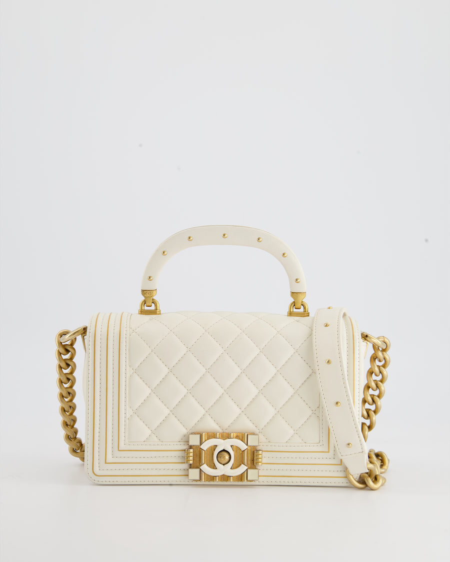 Boy Chanel White Flap Bag with Golden Chain