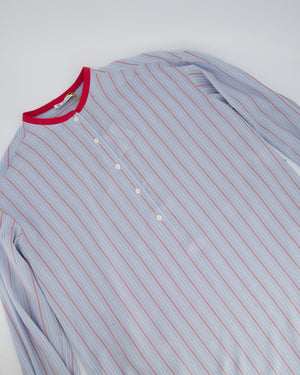 Loro Piana Celeste Striped Long Sleeve Button-up Loose-fitting Shirt Size IT 44 (UK 12)