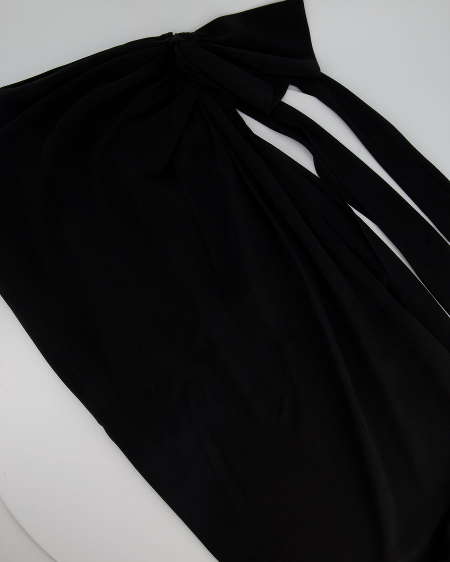 Saint Laurent Black Silk Skirt with Bow & Split Side Detail Size FR40 (UK 12)