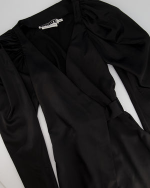 Rotate Black Silk Wrap Dress with Puff Sleeve Size UK 10