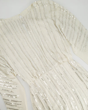Alberta Ferretti White Long-Sleeve Sequin Gown Long Dress Size IT 38 (UK 6)