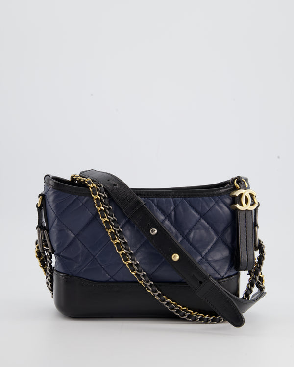*FIRE PRICE* Chanel Blue & Black Small Gabrielle Bag in Lambskin Leather with Mixed Hardware