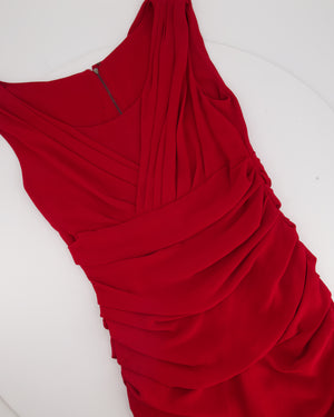 Dolce & Gabbana Red Silk Ruched Dress with Frill Hem Detail IT 42 (UK 10)
