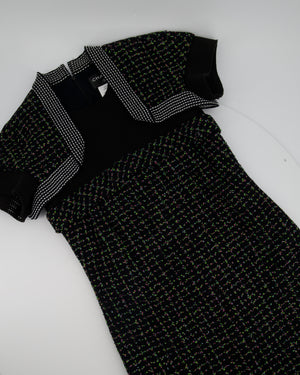 Chanel Black, Green and Pink Tweed Midi Dress with Mesh Inserts Size FR 36 (UK 8)