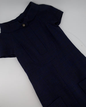 Chanel Navy Short Sleeve Midi Dress with CC buttons Detail Size FR 36 (UK 8)