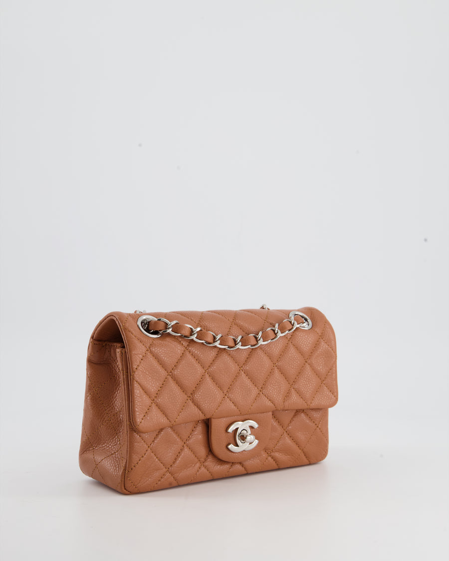 *HOT* Chanel Caramel Mini Rectangular Bag in Caviar Leather with Silver Hardware