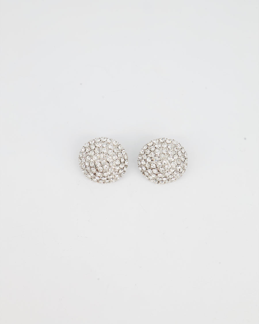 Alessandra Rich Silver Crystal Round Clip-On Earrings