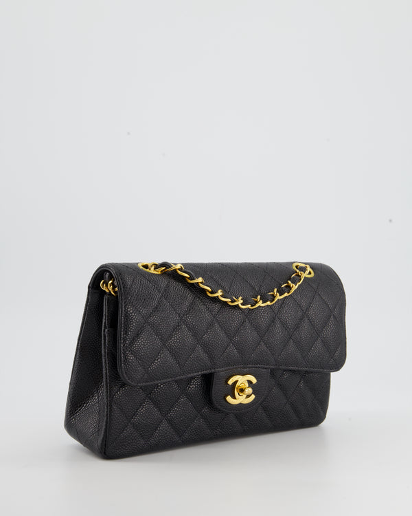 *RARE* Chanel Black Vintage Small Classic Double Flap Bag in Caviar Leather with 24K Gold Hardware