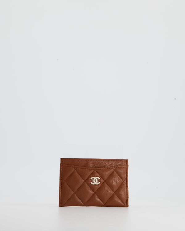 Chanel Caramel Brown Caviar Card Holder with Champagne Gold CC Logo