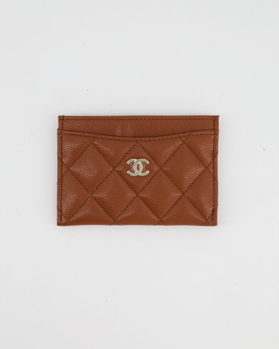 Chanel Brown Caviar Card Holder with Champagne Gold CC Logo