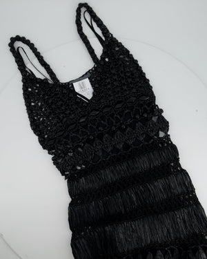 Alberta Ferretti Black Raffia Crochet Beaded Dress with Slip Size IT 38 (UK 6)