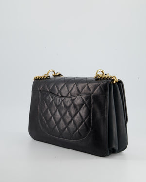 Chanel Black Aged Calfskin Accordion Single Flap Bag With Aged Gold Hardware